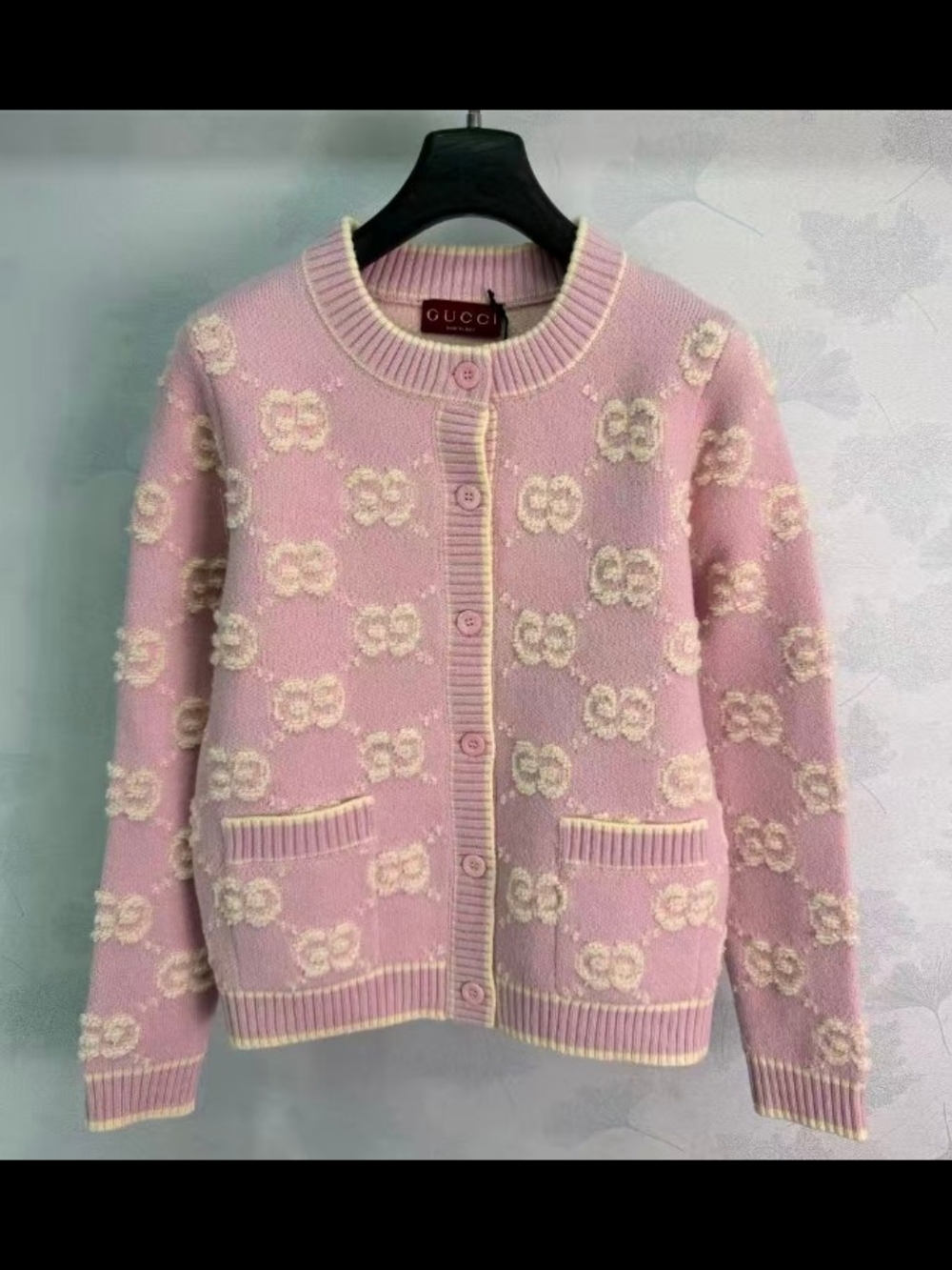 Gucci pink & White GG Logo Knit Cardigan Sweater